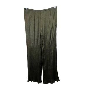 Zara Pleated High Rise Wide Leg Pants Metallic Green Pullon Elastic Waist XL